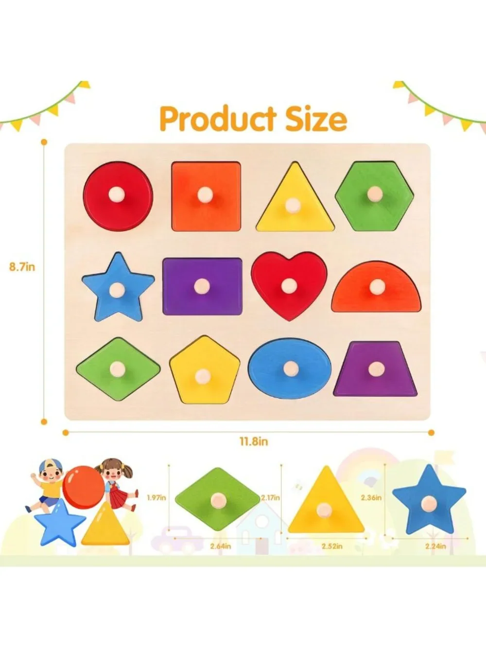 Montessori Wooden Shape Puzzles for Toddlers 1-4, Easy-Grip Educational Toys